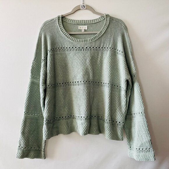 Lucky Brand Womens Sage Green Textured Knit Modest Pullover Sweater Size Large - Picture 1 of 9
